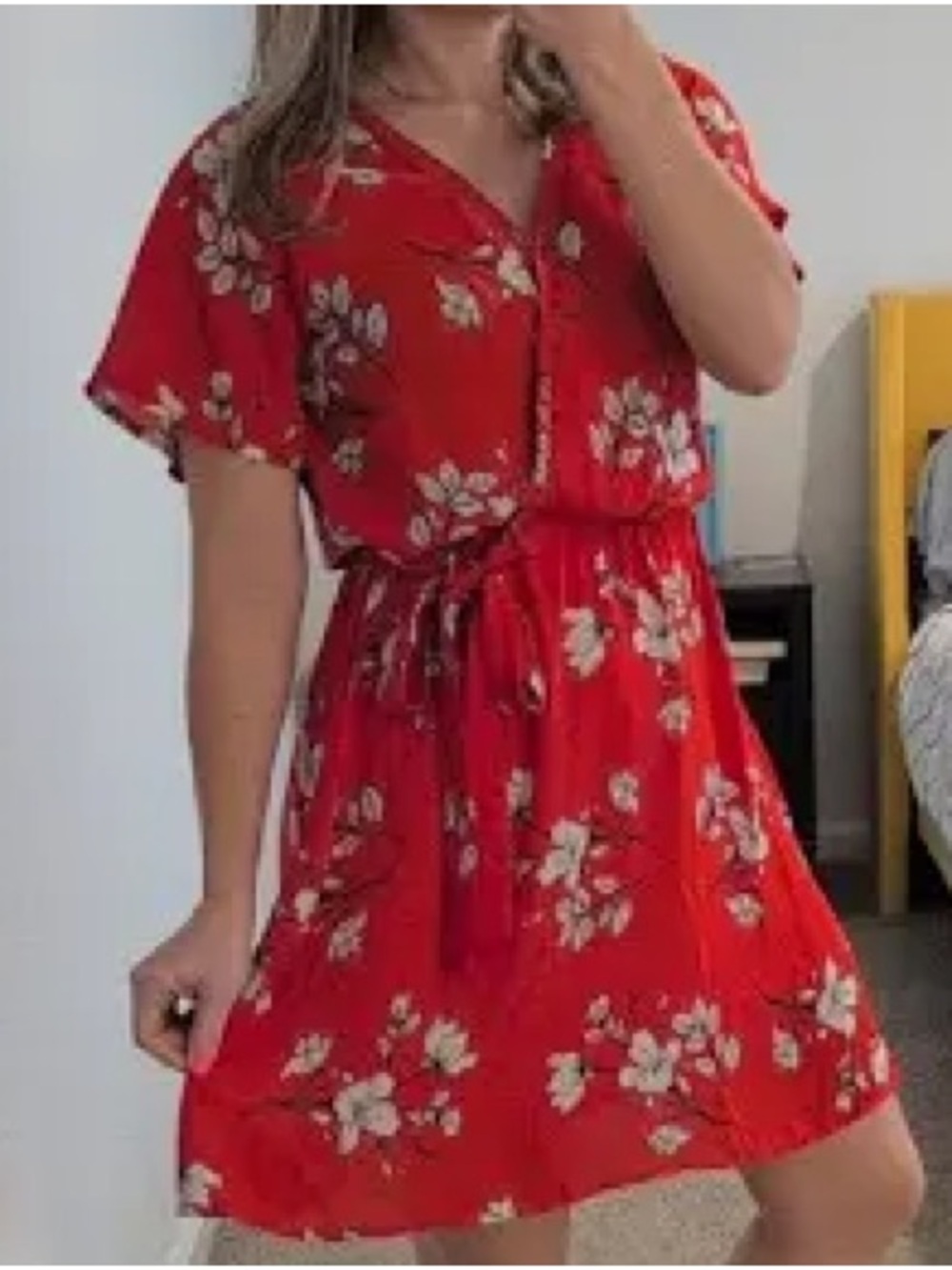 Sienna Sky Red Floral Wrap-Style Dress with Tie Waist
